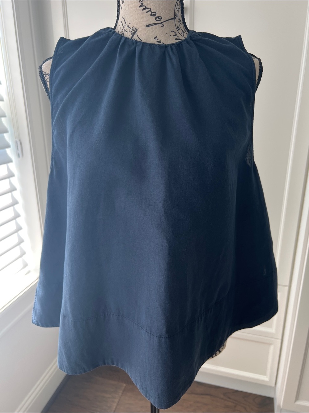 Zara Navy Sleeveless Gathered Neck Top